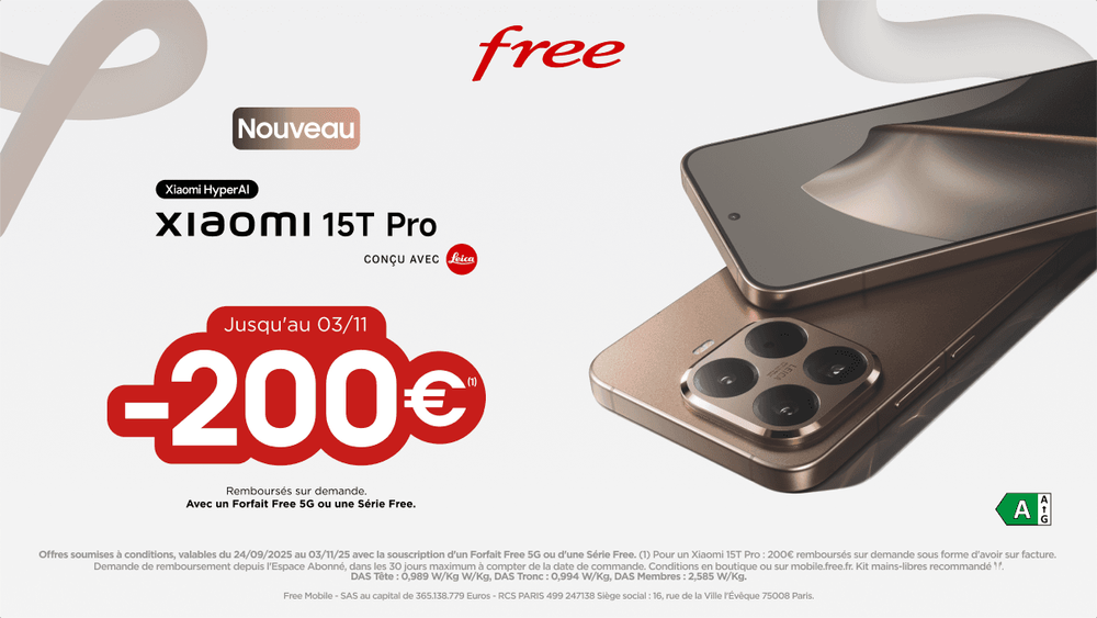 Xiaomi 15T Pro : 200 € remboursés chez Free Mobile et événements en boutiques les 3 et 4 octobre 2025
