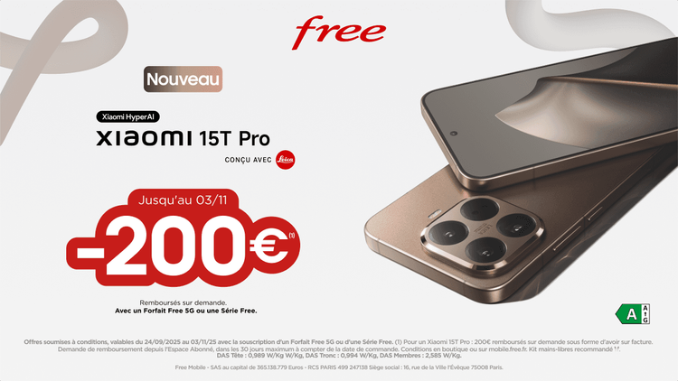 Xiaomi 15T Pro : 200 € remboursés chez Free Mobile et événements en boutiques les 3 et 4 octobre 2025