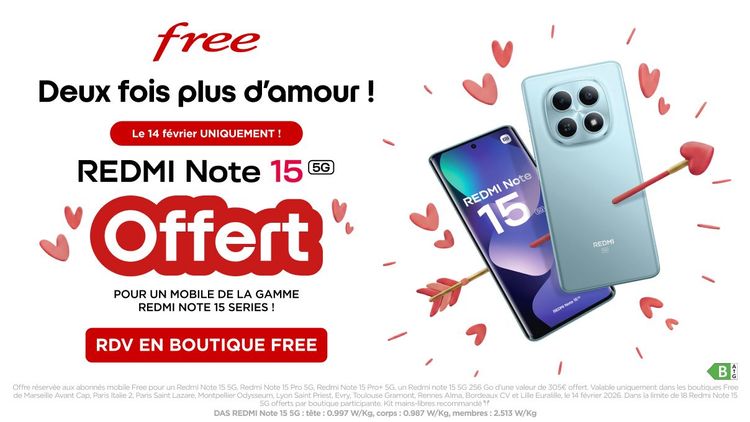 💖 Saint-Valentin Free : un Redmi Note 15 5G offert pour tout achat Redmi Note 15 Series ! 🔥