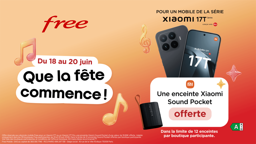 Fête de la musique : une enceinte Xiaomi offerte pour l'achat d'un Xiaomi 17T en boutique Free